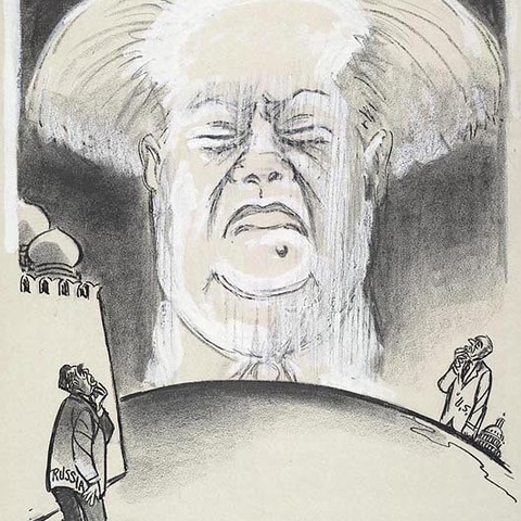 A 1965 cartoon with a mushroom cloud with a likeness of Mao Zedong.