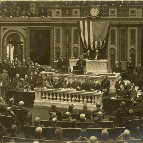 President Woodrow Wilson addressing Congress.