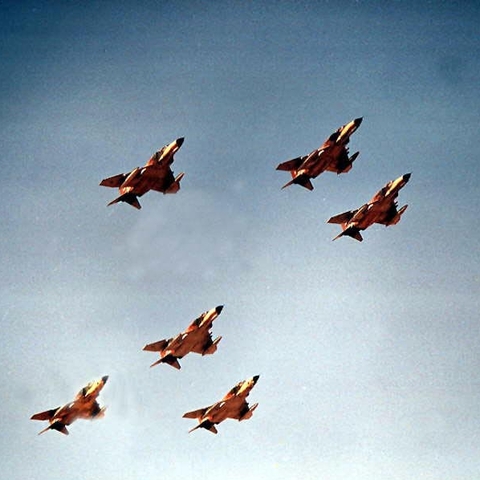 Six F-4s of the Islamic Republic of Iran Air Force in an airstrike.