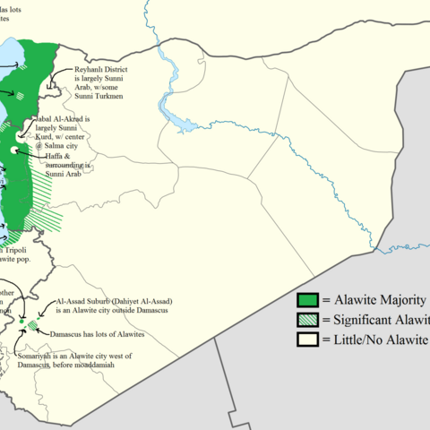 Distribution of minority and majority Alawite populations in Syria.