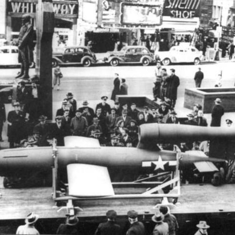 An American JB-2 buzz bomb on display.