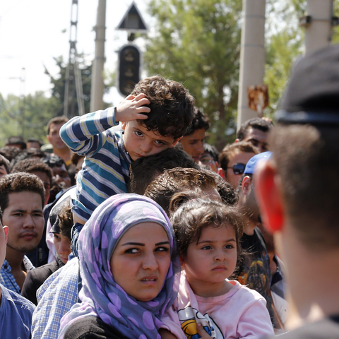 Refugees at the Macedonian border in 2015.