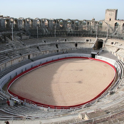 The inside view of a Roman arena in Arles, France.