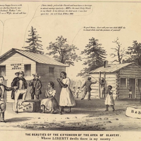 This abolitionist drawing from the 1850s suggests the plight of the enslaved children of white masters.