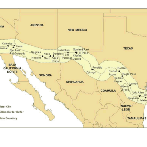 Map of U.S.-Mexico border region.