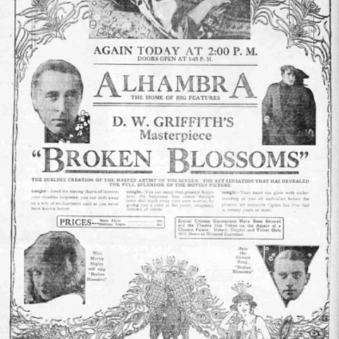 The first film about an interracial romance was D. W. Griffith’s Broken Blossoms.