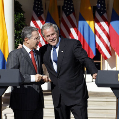 President George W. Bush and Colombian President Alvaro Uribe.