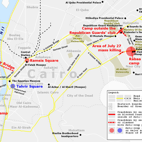 This map illustrates five attacks on pro-Mosri protestors.