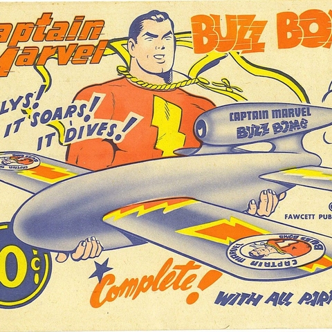 This is a 1944 advertisement for the Captain Marvel Buzz Bomb.