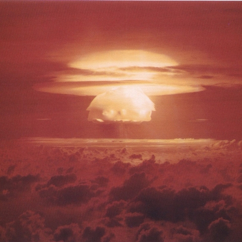 The mushroom cloud from a 1954 high-yield thermonuclear weapon test.