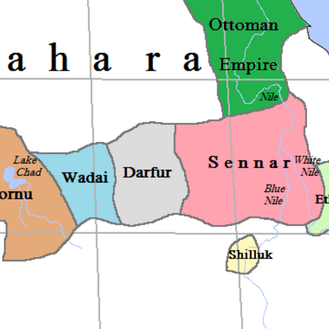 Map of Central-East Africa showing Bornu Empire.