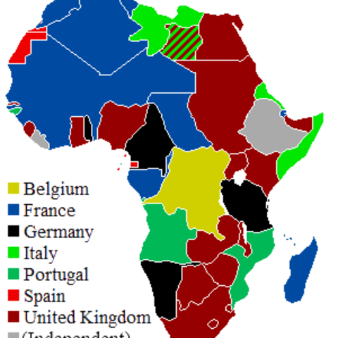 Map of colonial presences in Africa in 1914.