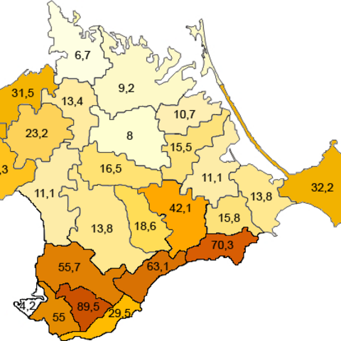 Percentage of Crimean Tatars by region.