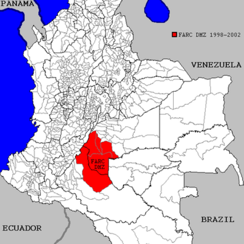 Map of the demilitarized zone in Colombia ceded to the FARC.