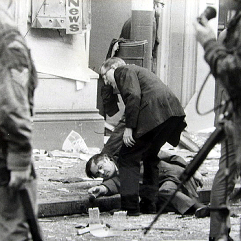 Aftermath of IRA carbombing in Belfast.