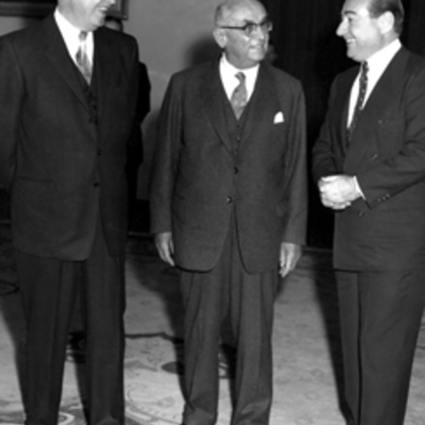 President Dwight D. Eisenhower meets with President Celal Bayar and Prime Minister Adnan Menderes.