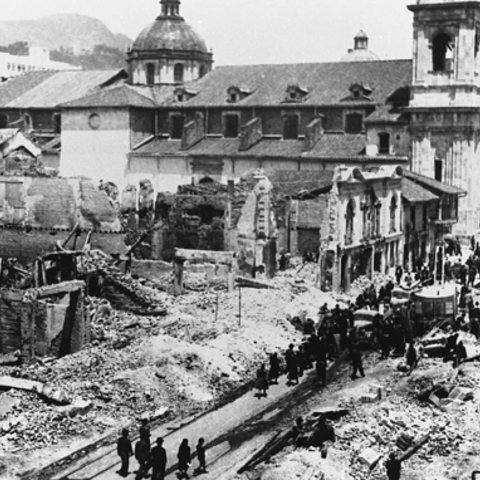 The aftermath of a riot in Santa Fe de Bogotá in 1948.