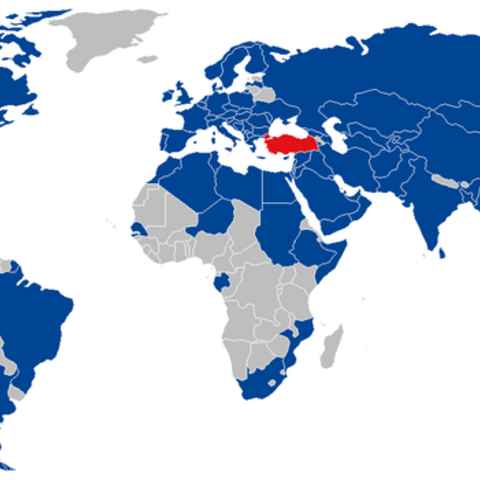 Map of international trips made by Recep Tayyip Erdoğan.