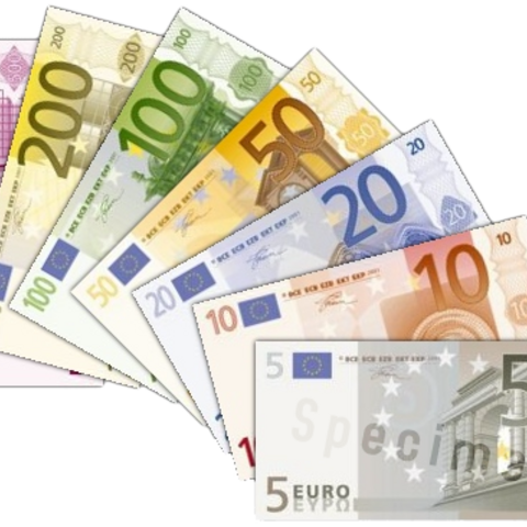 Various denominations of the euro.