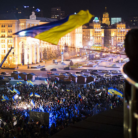 Overlooking Euromaidan in Kyiv, Ukraine.
