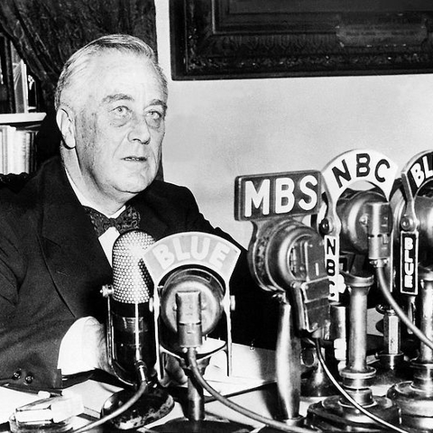 President Franklin D. Roosevelt during the taping of one of his 'fireside chats.'