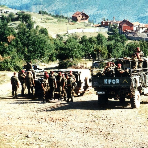 KFOR soldiers patrol Kosovo.