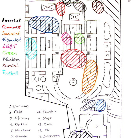 A hand-drawn map of the Gezi Park encampment.