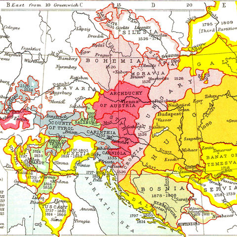 This map shows the growth of the Habsburg Austrian Empire.