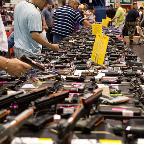 Displays at a gun show in Houston, Texas.