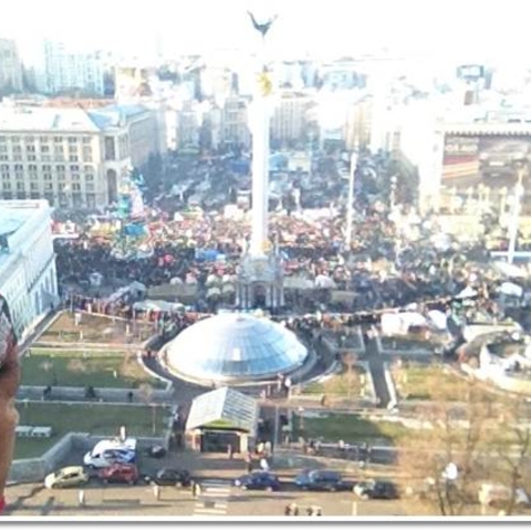 Rudy Hightower, of OSU's Glenn School, overlooking Kyiv's Independence Square.