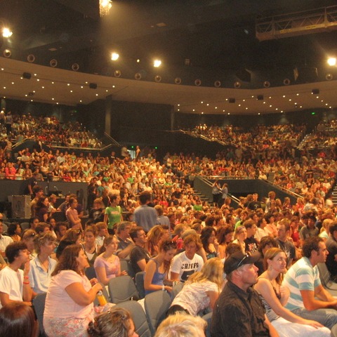 The interior of a Pentacostal megachurch.