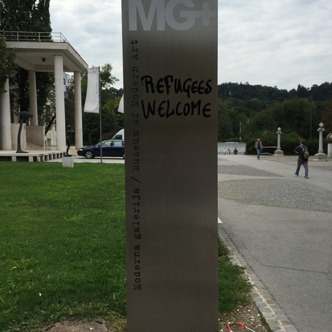 Pro-refugee graffiti.