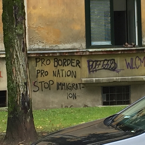 Anti-refugee graffiti.