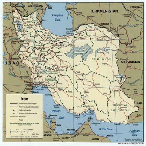 A current political map of Iran.