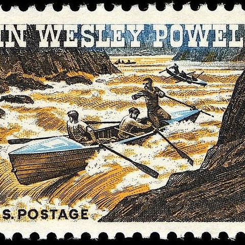 This stamp commemorates John Wesley Powell's 1869 expedition down the Colorado River.
