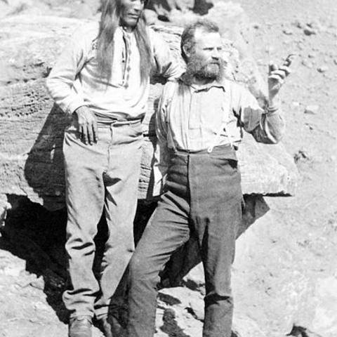 Here John Powell stands with a Paiute Native American during the Colorado expedition circa 1871.