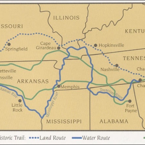 A map of routes Native Americans took when forced to relocate.