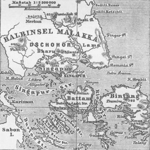 1888 German map of Singapore.