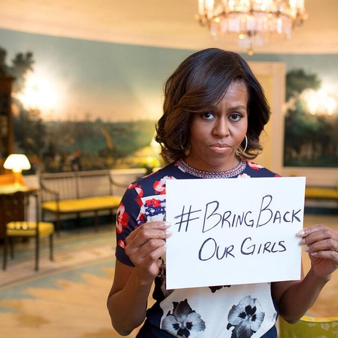 First Lady Michelle Obama making a plea for the return of the Chibok girls.