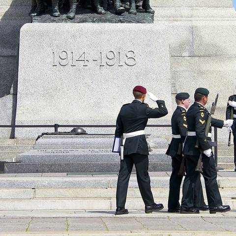 Sentries on duty in front of the Canada National War Memorial.