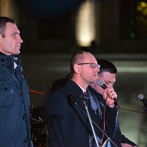 Opposition leaders Vitali Klitschko, Arseniy Yatsenyuk and Oleh Tyahnybok.