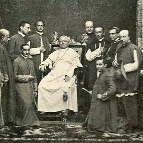 Pope Pius IX with the clergy members of his Papal Cour.