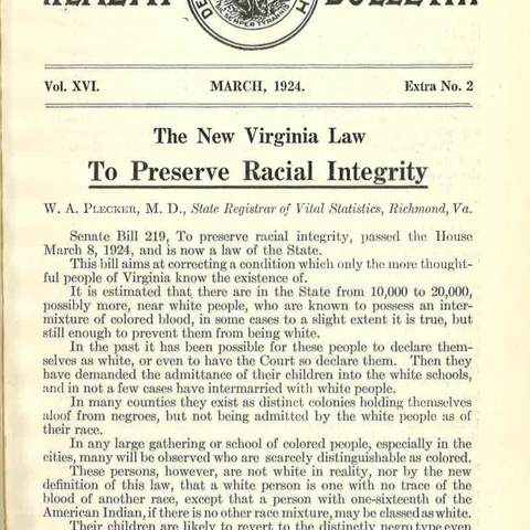 A 1924 Health Bulletin issued by the state of Virginia.