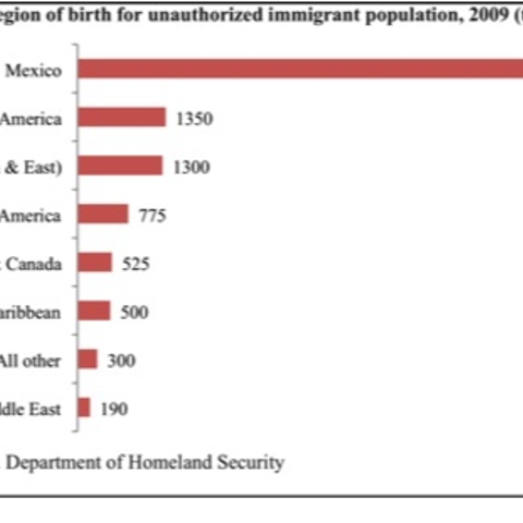 This graph represents the country of birth of unauthorized immigrants in the United States.