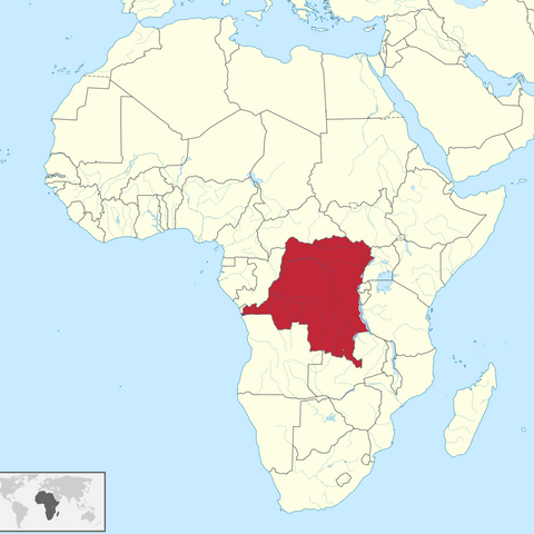 A map of Africa with the Democratic Republic of Congo highlighted.