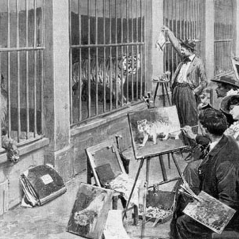 Artists painting lions and tigers.