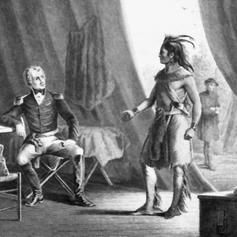 William Weatherford surrendering to future-president Andrew Jackson.