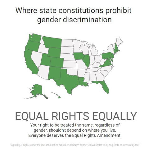 A map depicting the states that have adopted state resolutions akin to the Equal Rights Amendment.