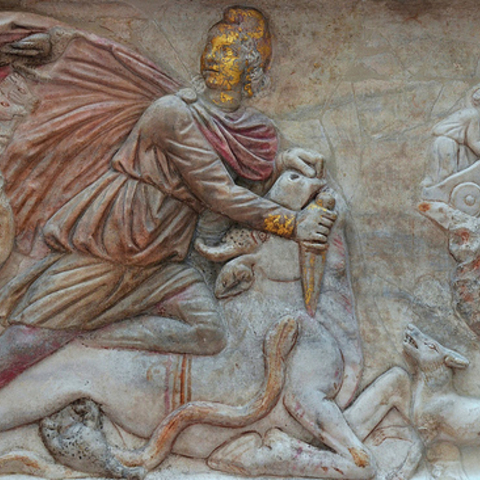 A tauroctony relief from the Mithraeum of S. Stefano Rotondo.