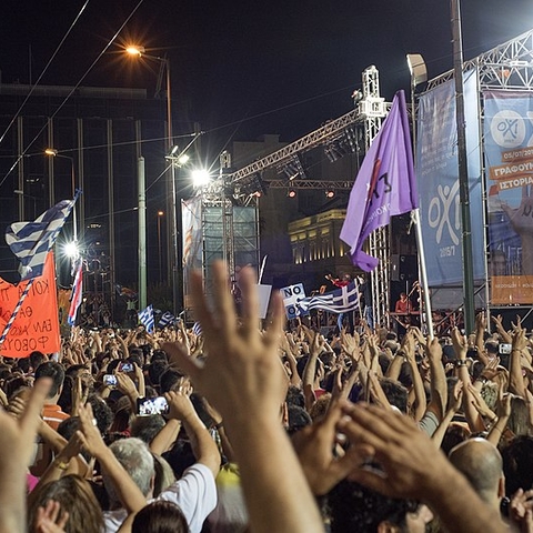 A demonstration against the 2015 referendum in Syntagma Square.